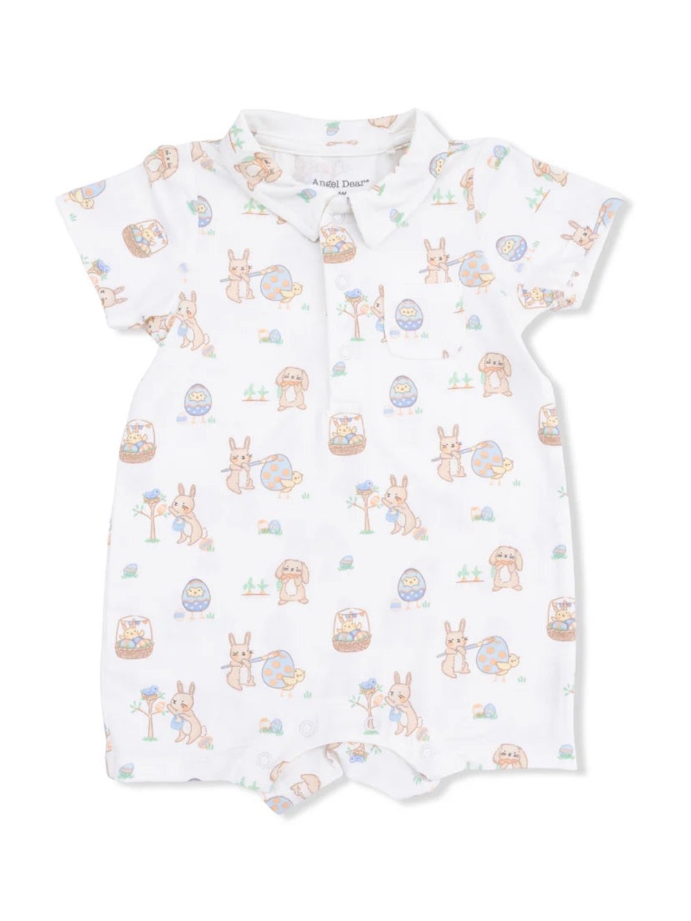 Angel Dear Bunny Egg Hunt Polo Shortie Romper 3-6 6-12 12-18 18-24 months